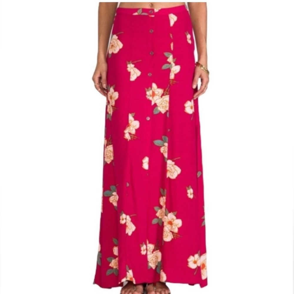 MINKPINK floral pink button skirt